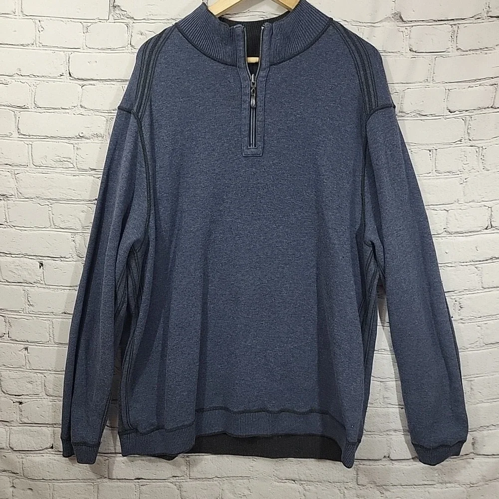 Tommy Bahama Sweater Mens Sz L Blue Gray Reversible Henley Pullover Measurements